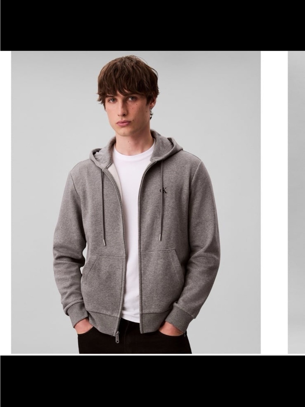 Calvin Klein Men's Light Gray Hooded Zip Sweatshirt